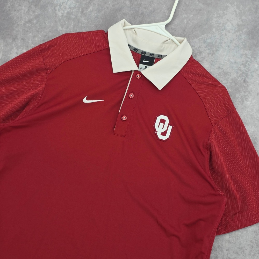 Nike Oklahoma Sooners OU Polo Shirt Mens Large Crimson Red Short Sleeve Logo